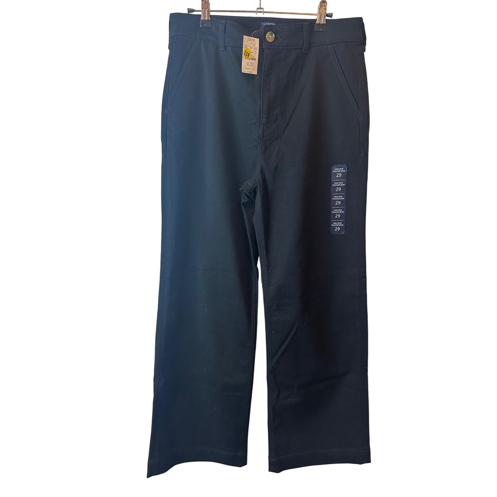 NEW‎ J.Crew 8 29 High Rise Trouser Jean Wide Leg Black All Day Stretch NWT